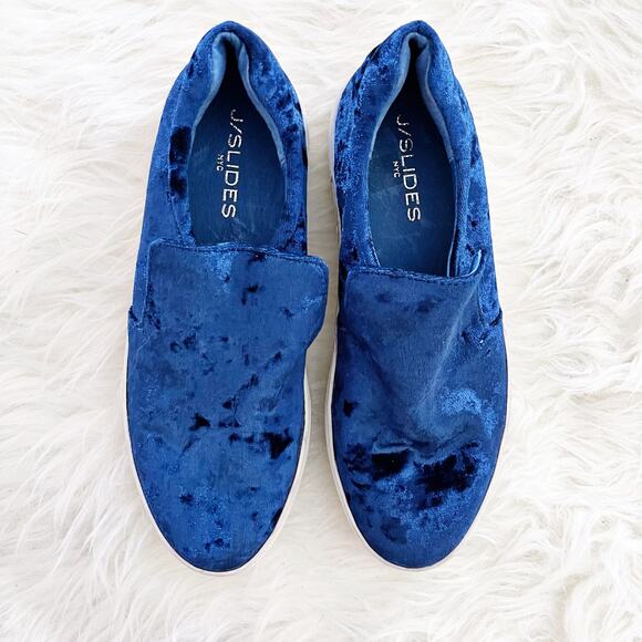 J/SLIDES Acer Blue Velvet Slip-On Platform Sneakers - Picture 2 of 7